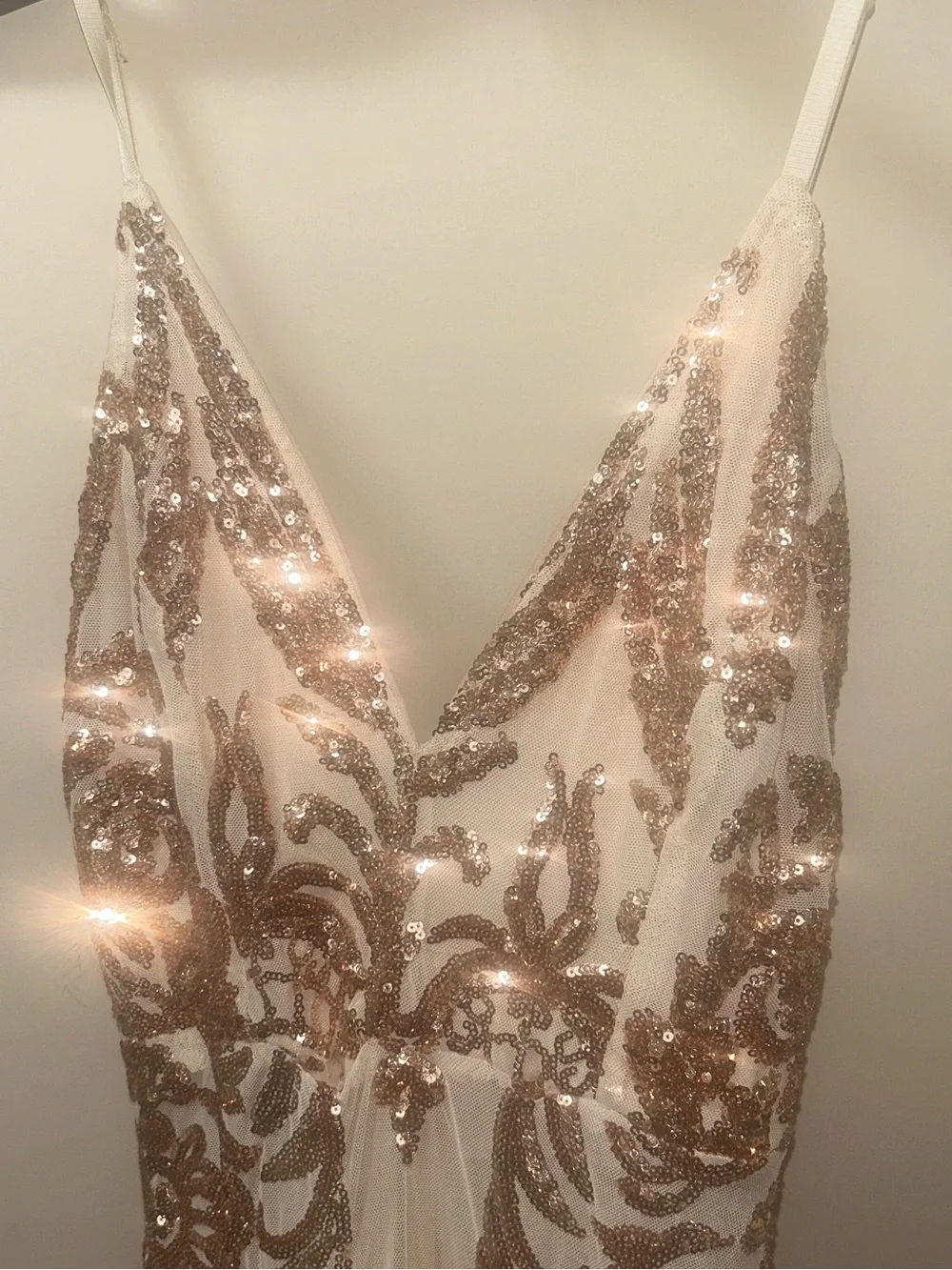 FashionNova Sequin Embellished Sheer Slip Dress - Rose Gold on Ivory size M